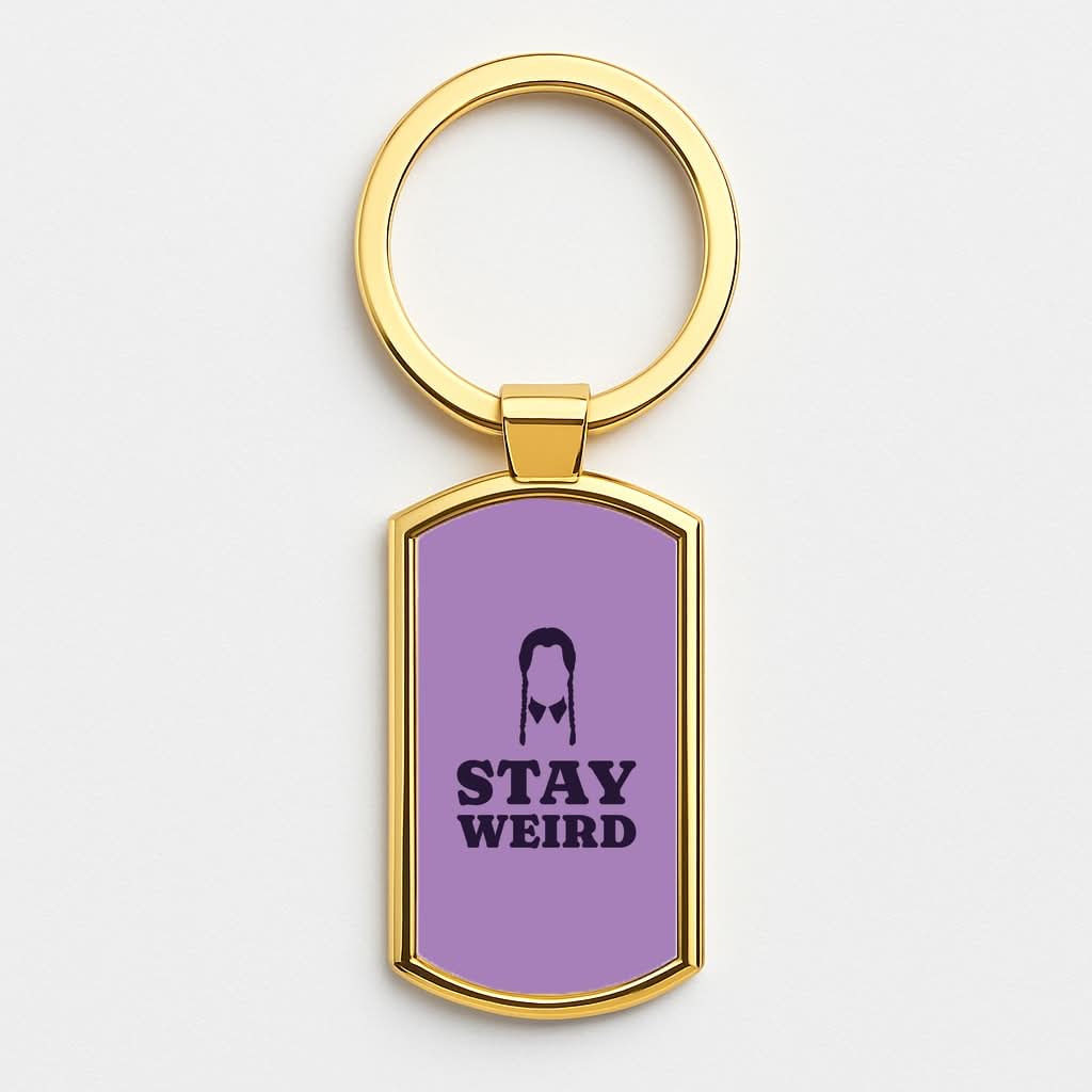 Stay Weird Purple Gold Keyring