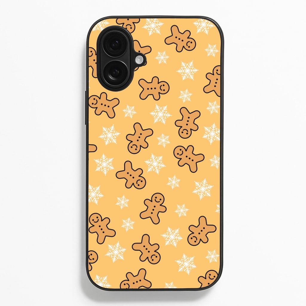 Cute Gingerbread And Snowflakes Pattern iPhone 16 Plus Case