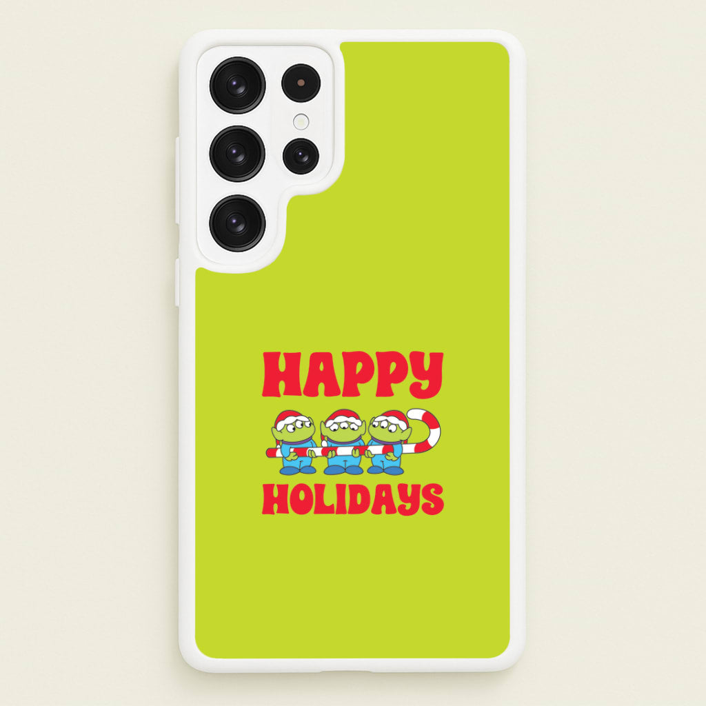 Happy Holidays Cute Green Aliens Galaxy S22 Ultra Case