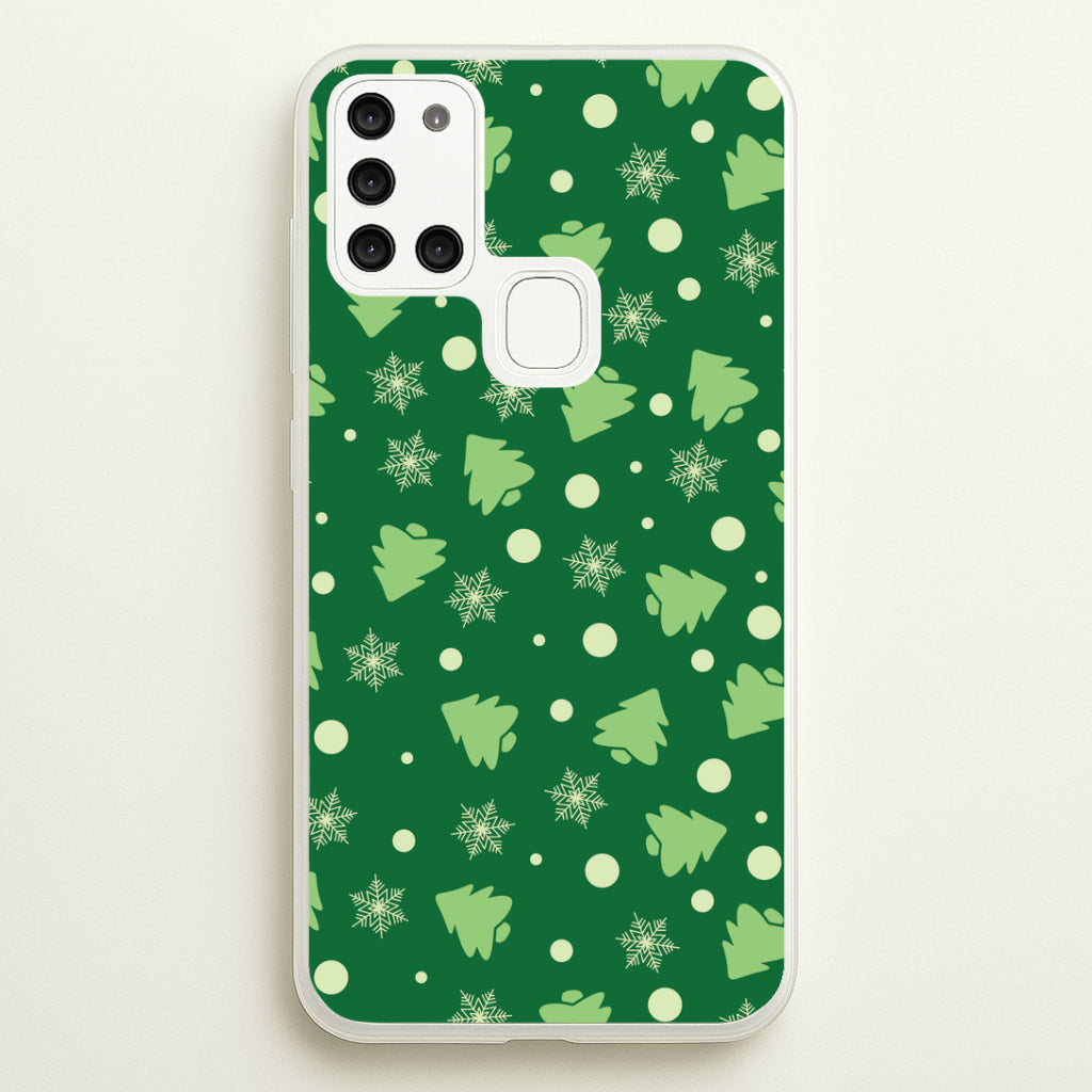 Cartoon Christmas Trees And Snowflakes Pattern Galaxy A21s Case