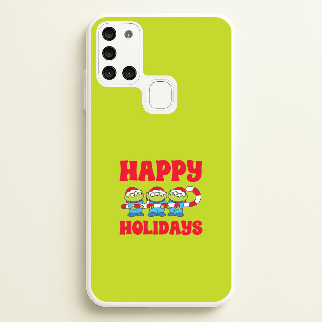 Happy Holidays Cute Green Aliens Galaxy A21s Case
