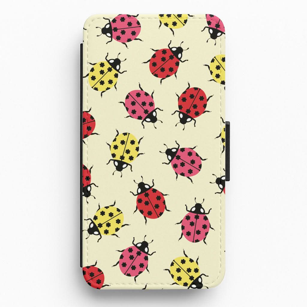 Ladybugs With Flower Spots Pattern Flip / Wallet Phone Case
