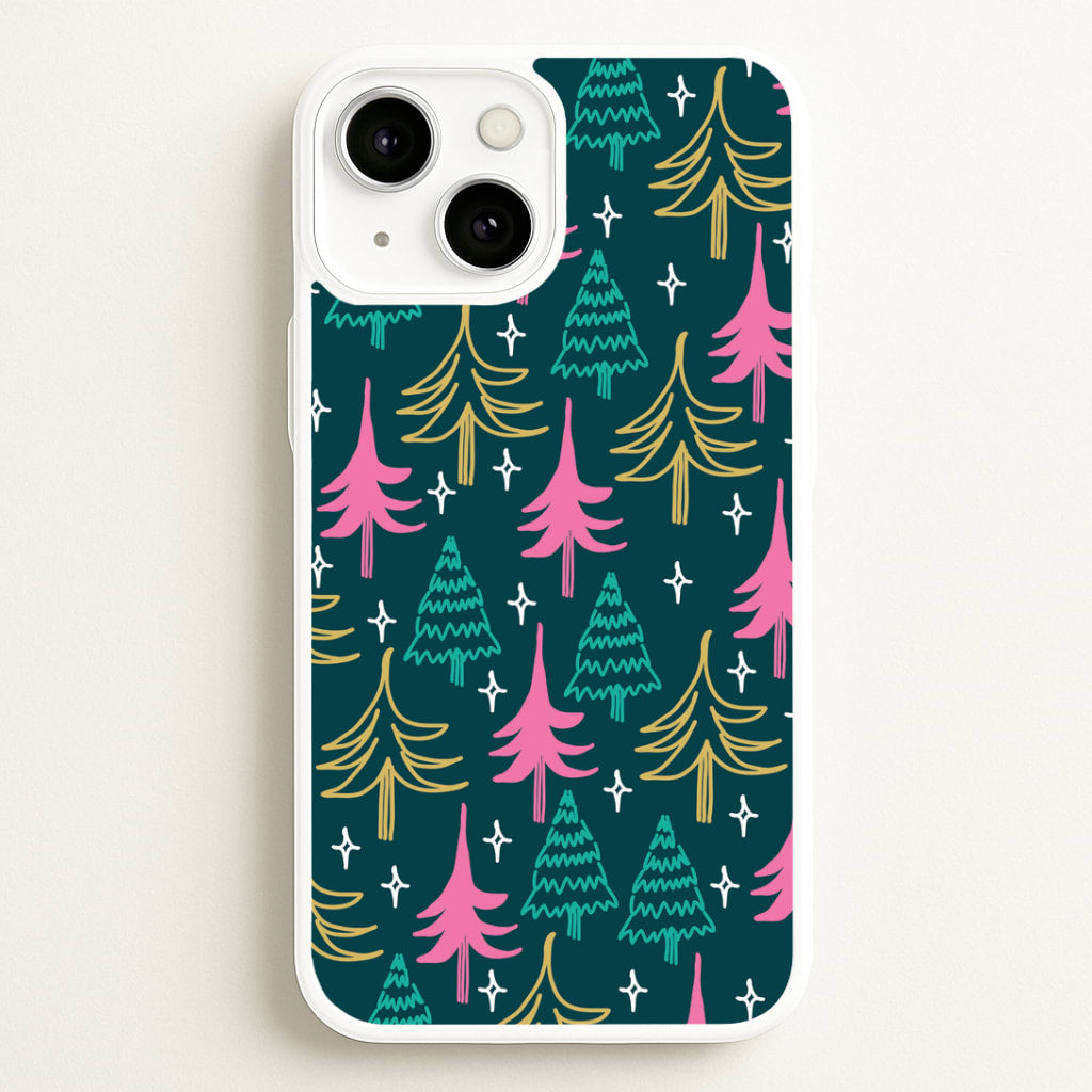 Colourful Sketched Christmas Trees Pattern iPhone 13 Mini Case