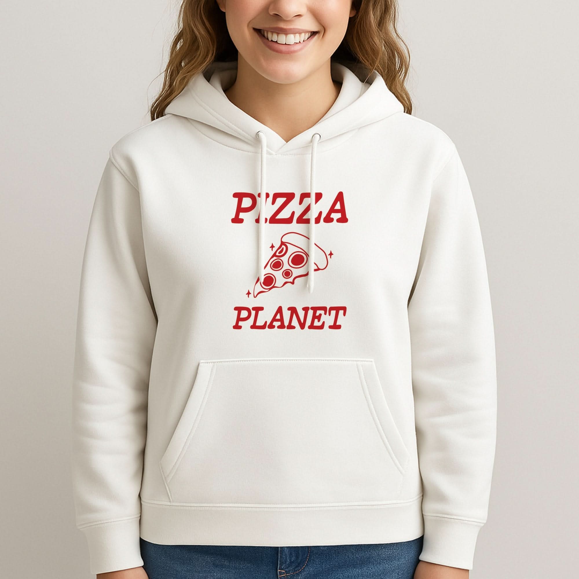 Retro Pizza Planet Womans Hooded Sweatshirt