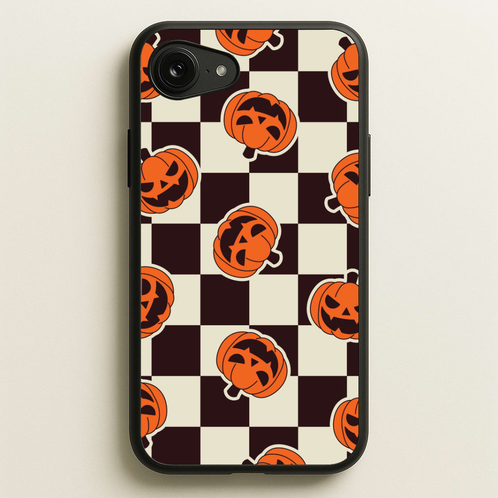 Pumpkin Stickers Checkered Pattern iPhone 16e Case