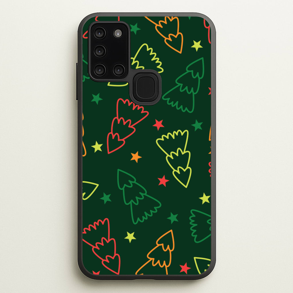 Colourful Christmas Tree Outlines Pattern Galaxy A21s Case