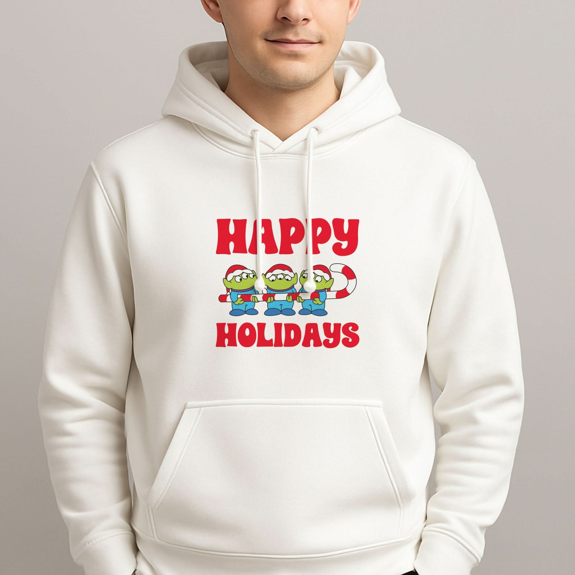 Happy Holidays Cute Green Aliens Mens Hoodie