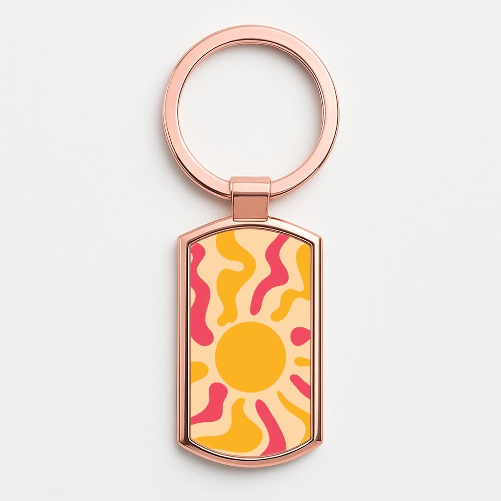 Yellow And Pink Abstract Sun Rose Gold Keyring