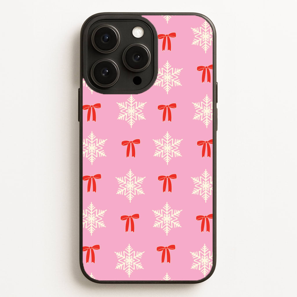 Coquette Bows And Snowflakes Pattern iPhone 16 Pro Case
