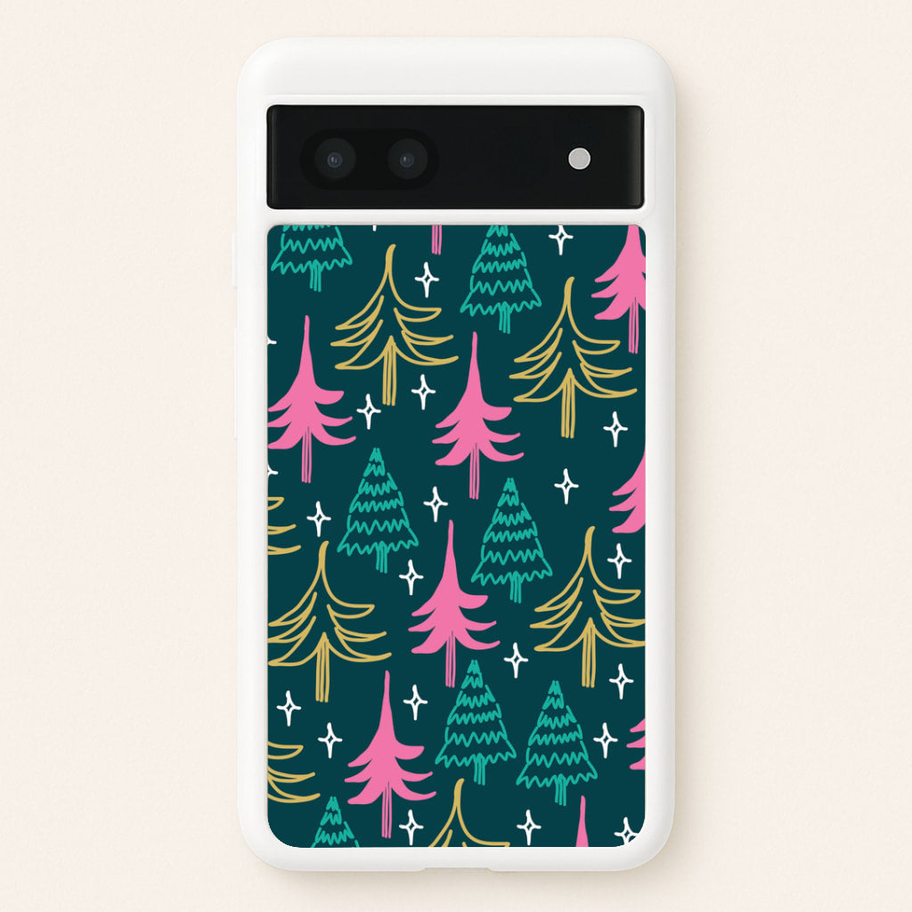 Colourful Sketched Christmas Trees Pattern Google Pixel 6a Case