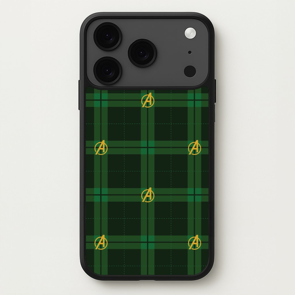 Superhero Team Green Tartan Pattern iPhone 17 Pro Max Case