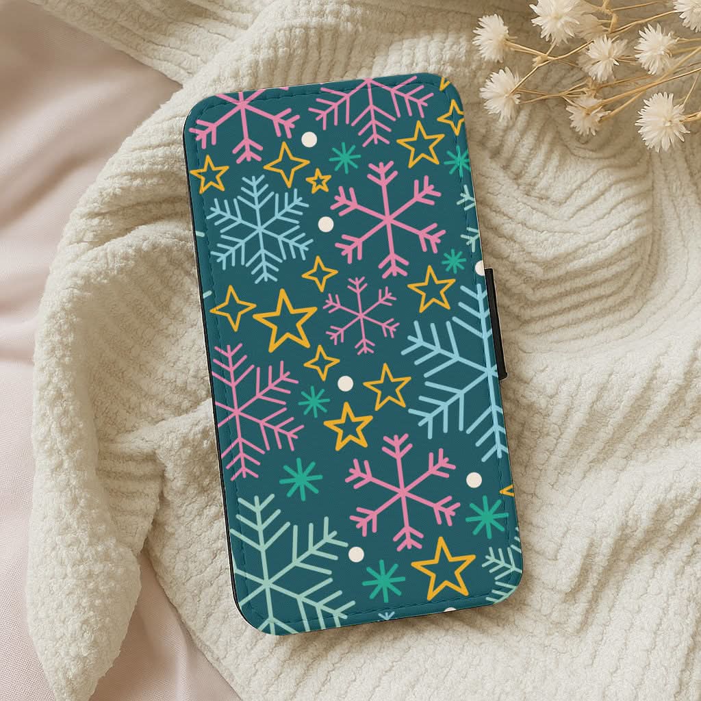 Colourful Christmas Symbols Pattern Leather Phone Case