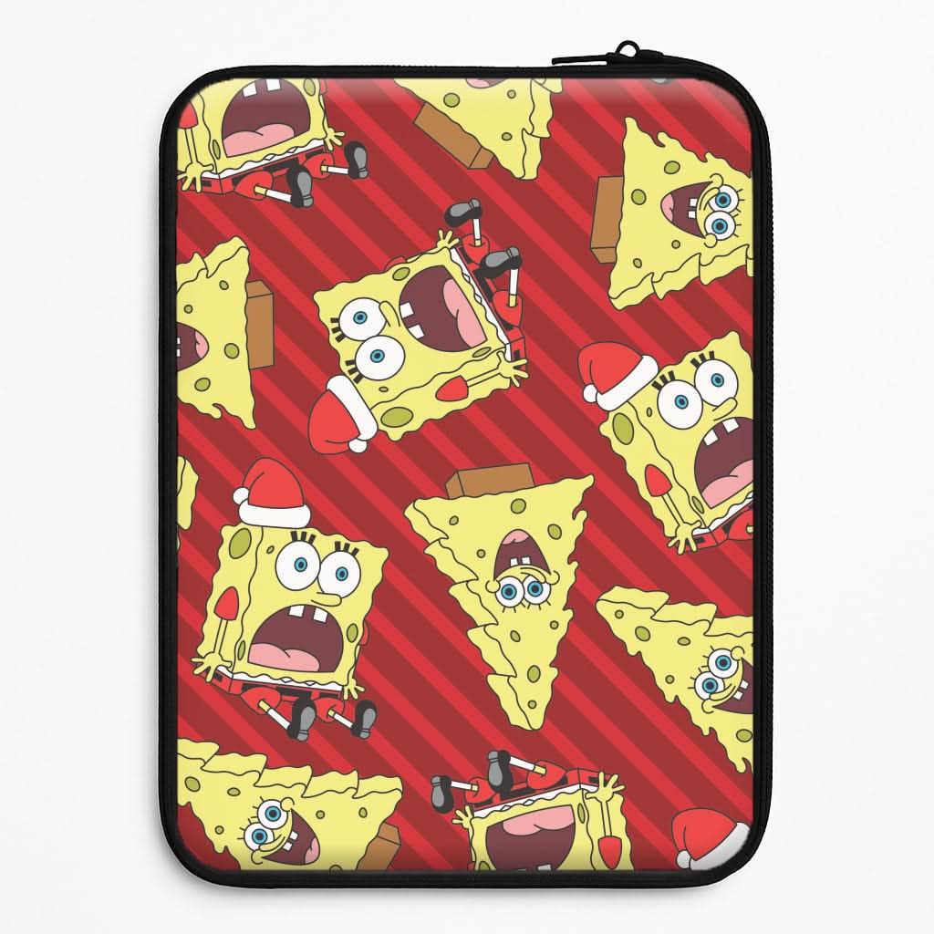 Christmas Cartoon Sponge Stripes Pattern Laptop Sleeve
