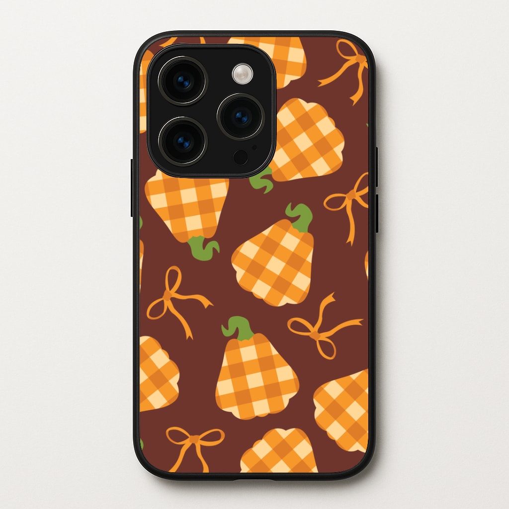 Tartan Pumpkins And Bows Pattern iPhone 15 Pro Case