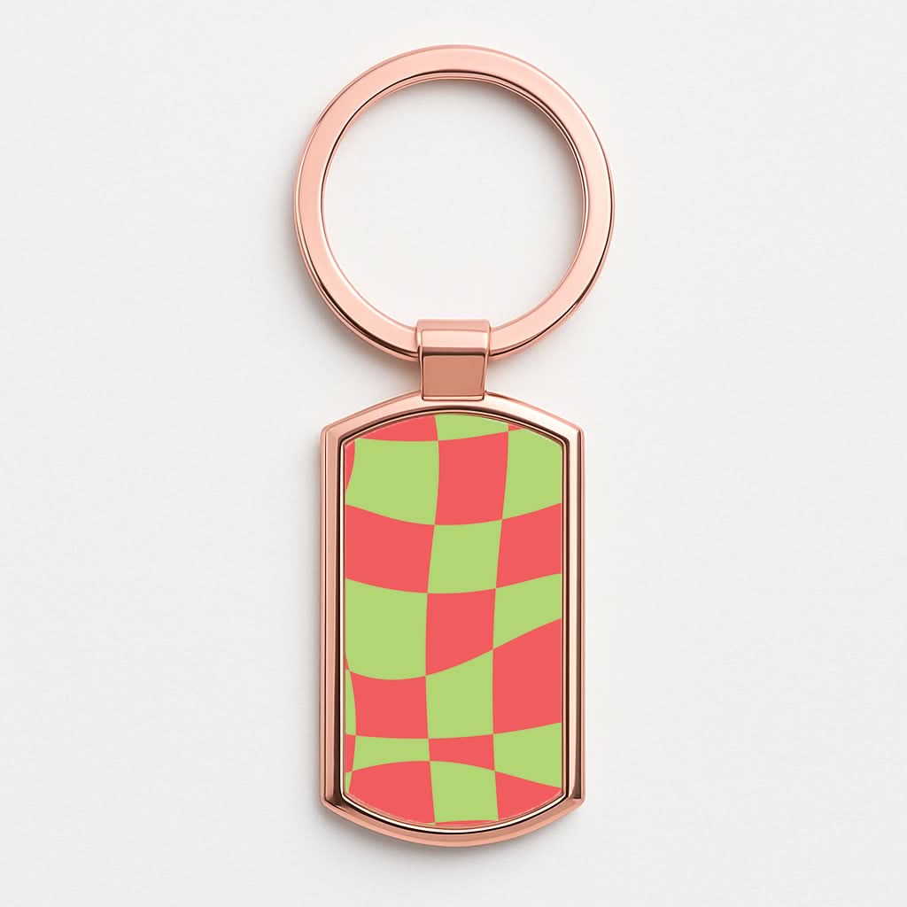 Abstract Red And Green Christmas Pattern Rose Gold Keyring