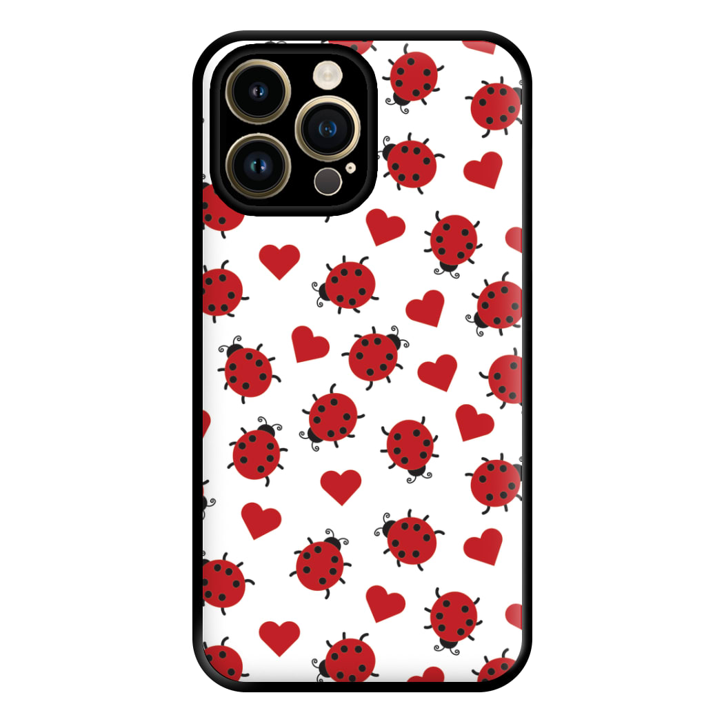 Ladybugs And Hearts Pattern iPhone 14 Pro Max Case
