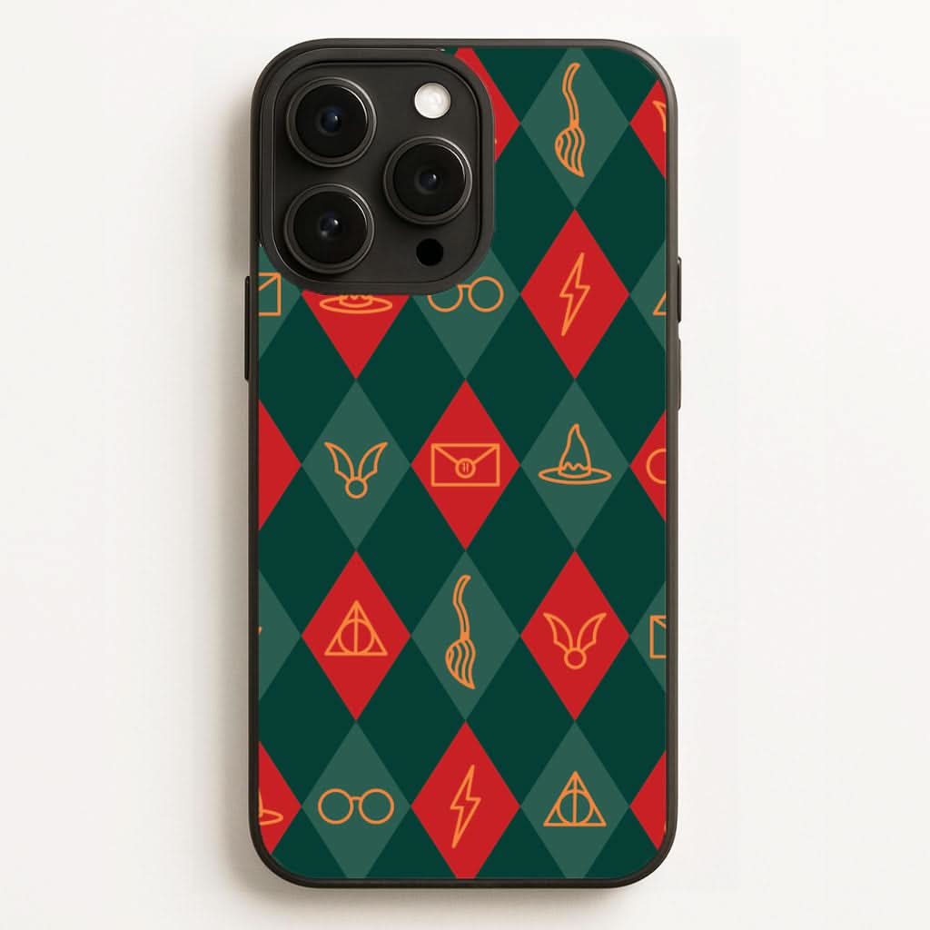 Christmas Wizard Icons Argyle Pattern Phone Case for Apple iPhone, Samsung Galaxy, Huawei and Google Pixel