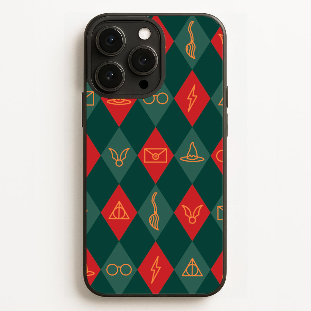 Christmas Wizard Icons Argyle Pattern iPhone 16 Pro Max Case