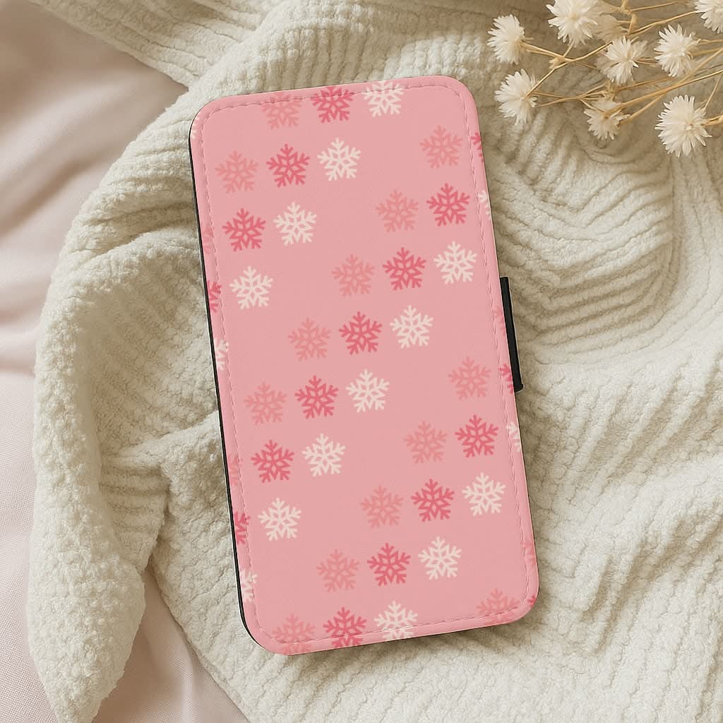 Red Slowflakes Christmas Pattern Leather Phone Case