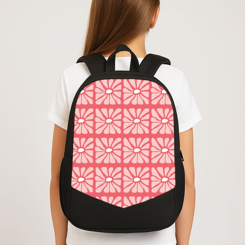 Square Abstract Flowers Pink School Bag