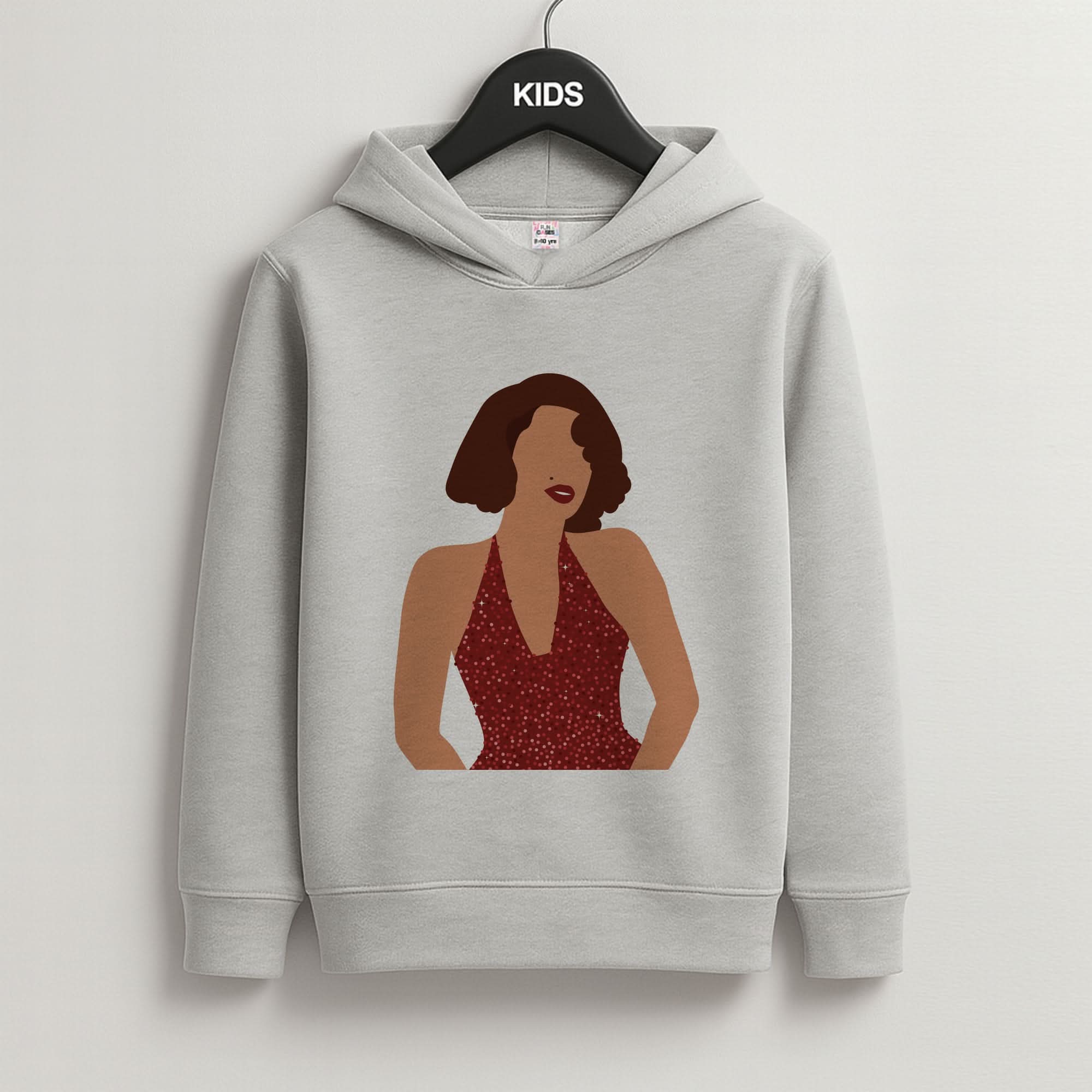 Red Sparkly Dress Grey Kids Hoodie
