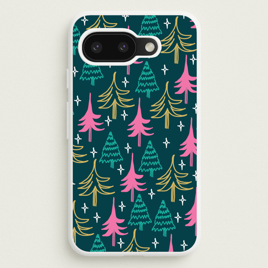 Colourful Sketched Christmas Trees Pattern Google Pixel 9a Case