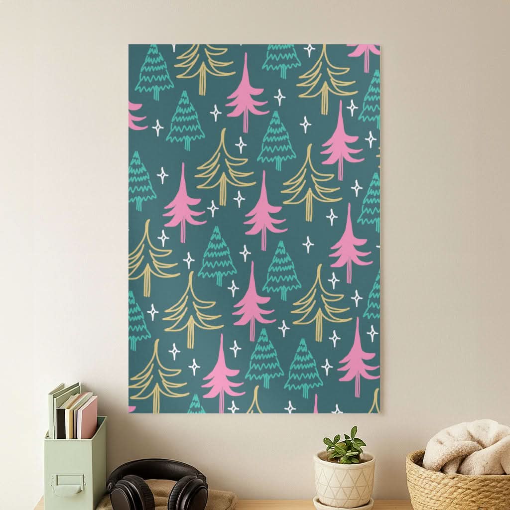 Colourful Sketched Christmas Trees Pattern Poster