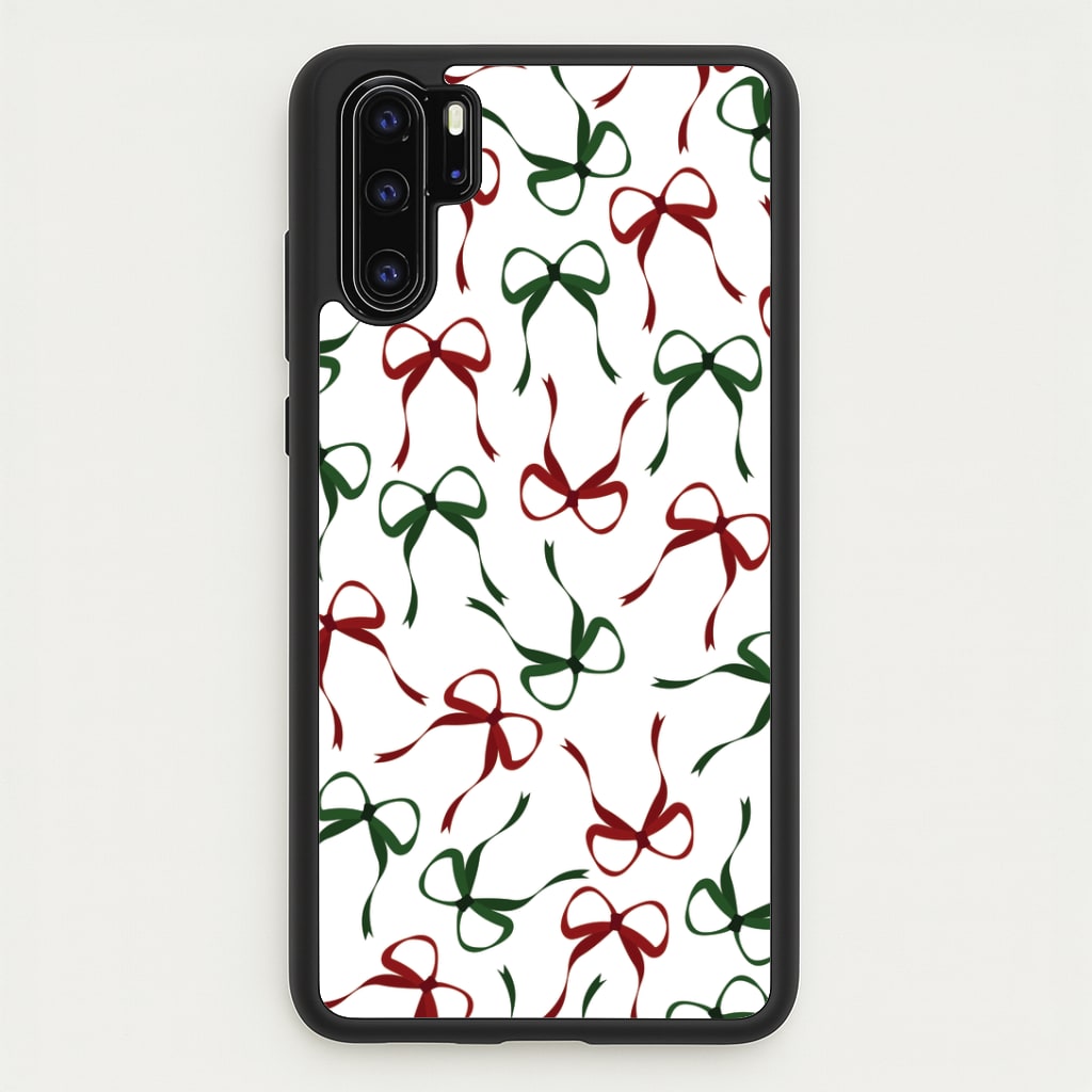 Red And Green Coquette Christmas Bows Pattern Huawei P30 Pro Case