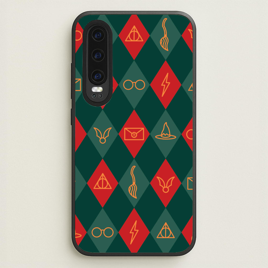 Christmas Wizard Icons Argyle Pattern Huawei P30 Case