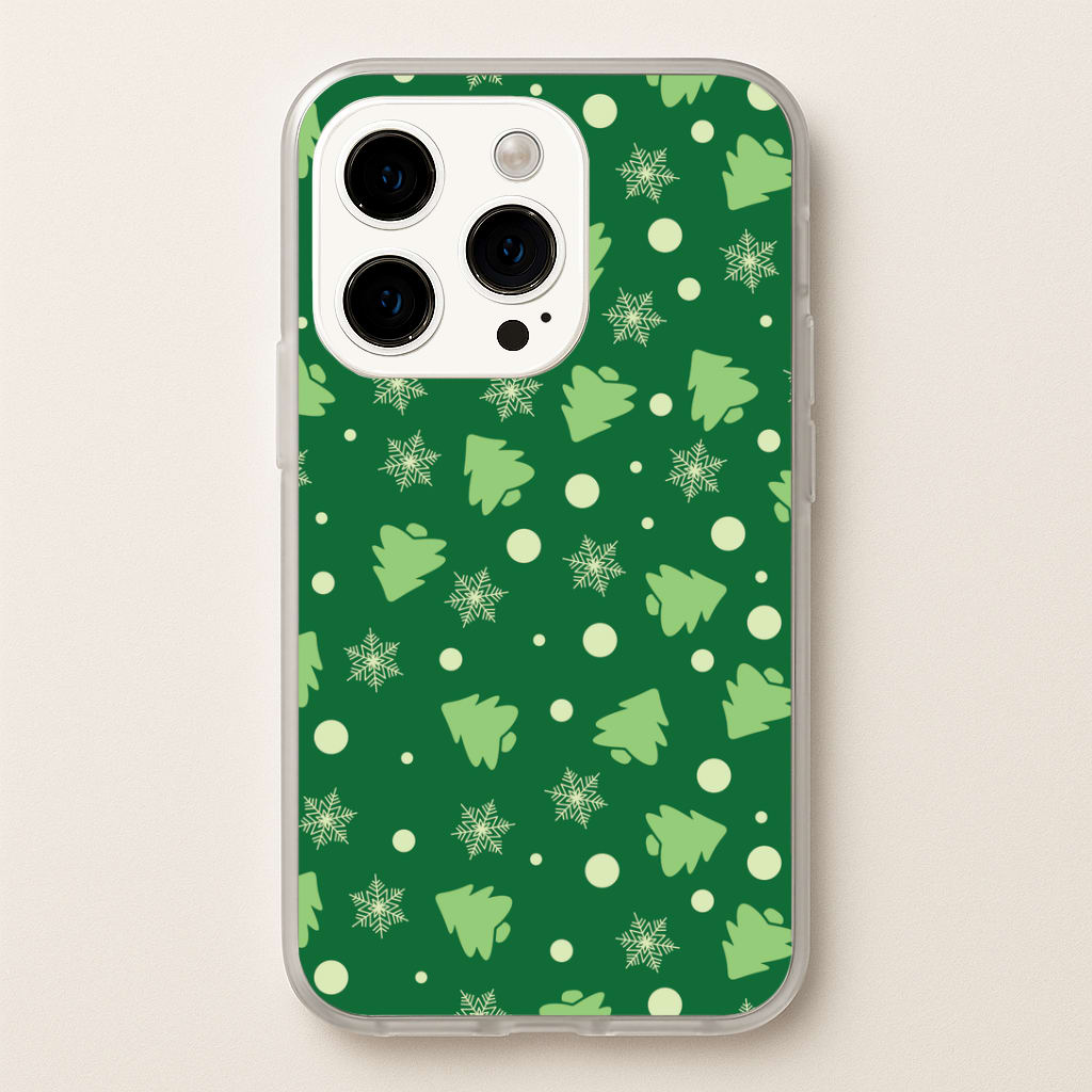 Cartoon Christmas Trees And Snowflakes Pattern iPhone 15 Pro Case