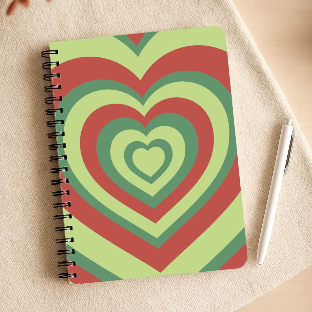 Red And Green Trippy Heart Christmas Pattern Notepad