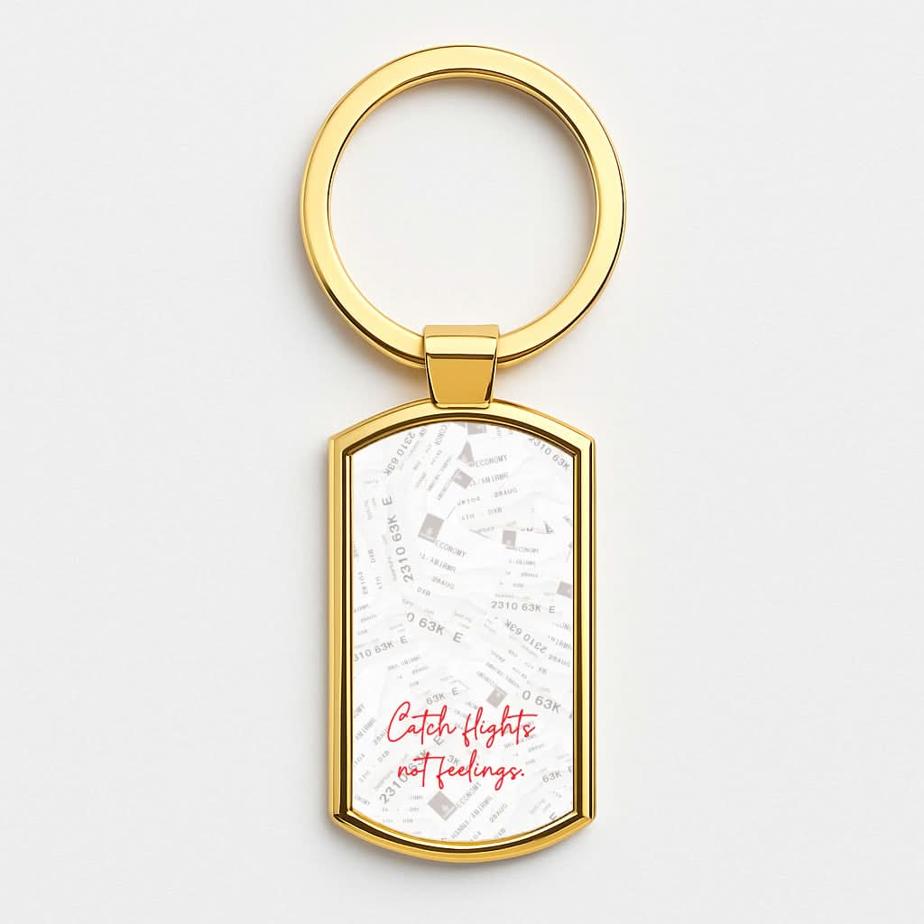 Catch Flights Not Feelings Collage Gold Keyring