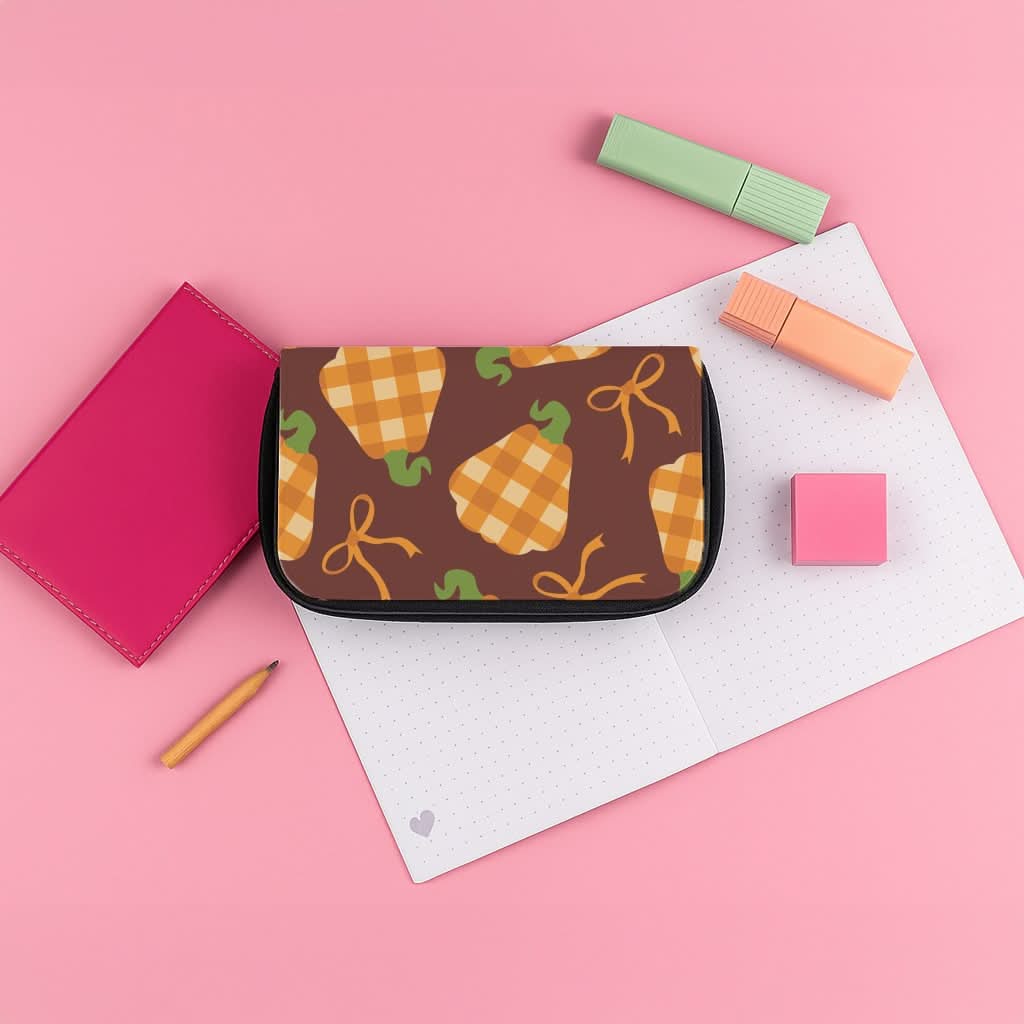 Tartan Pumpkins And Bows Pattern Pencil Case