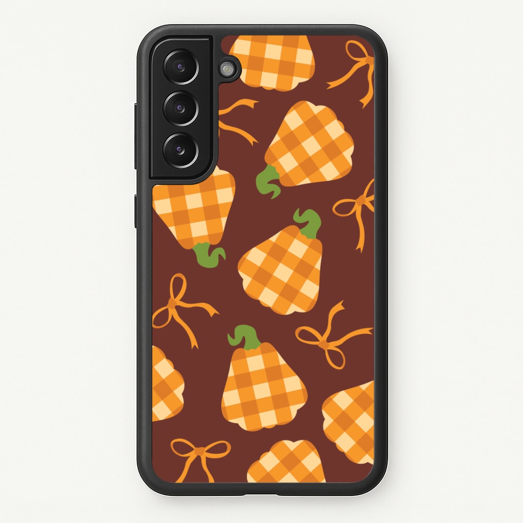 Tartan Pumpkins And Bows Pattern Galaxy S21 Plus Case