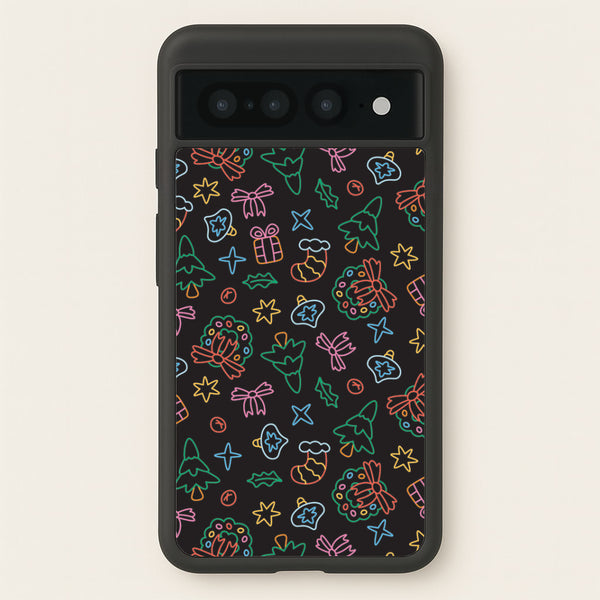 Neon Christmas Icons Pattern I Google Pixel 7 Pro Case