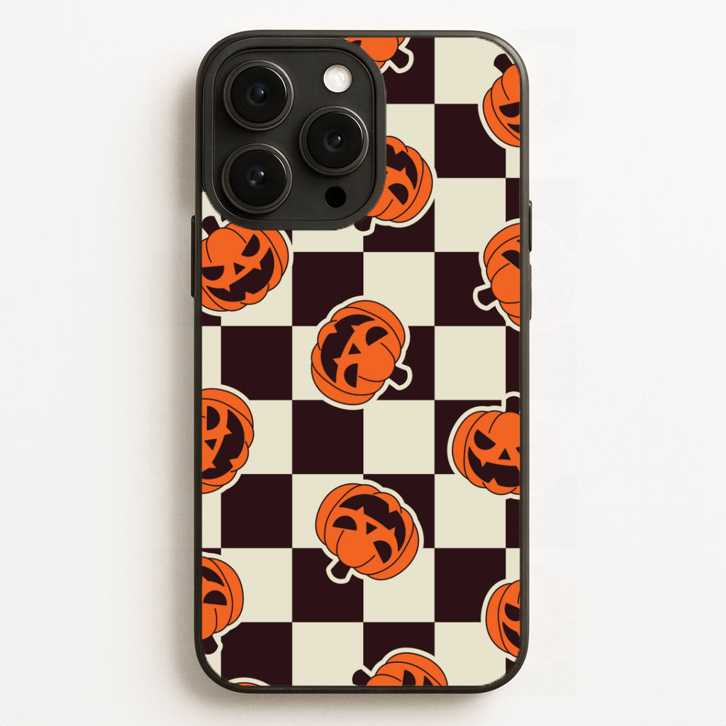 Pumpkin Stickers Checkered Pattern iPhone 16 Pro Max Case