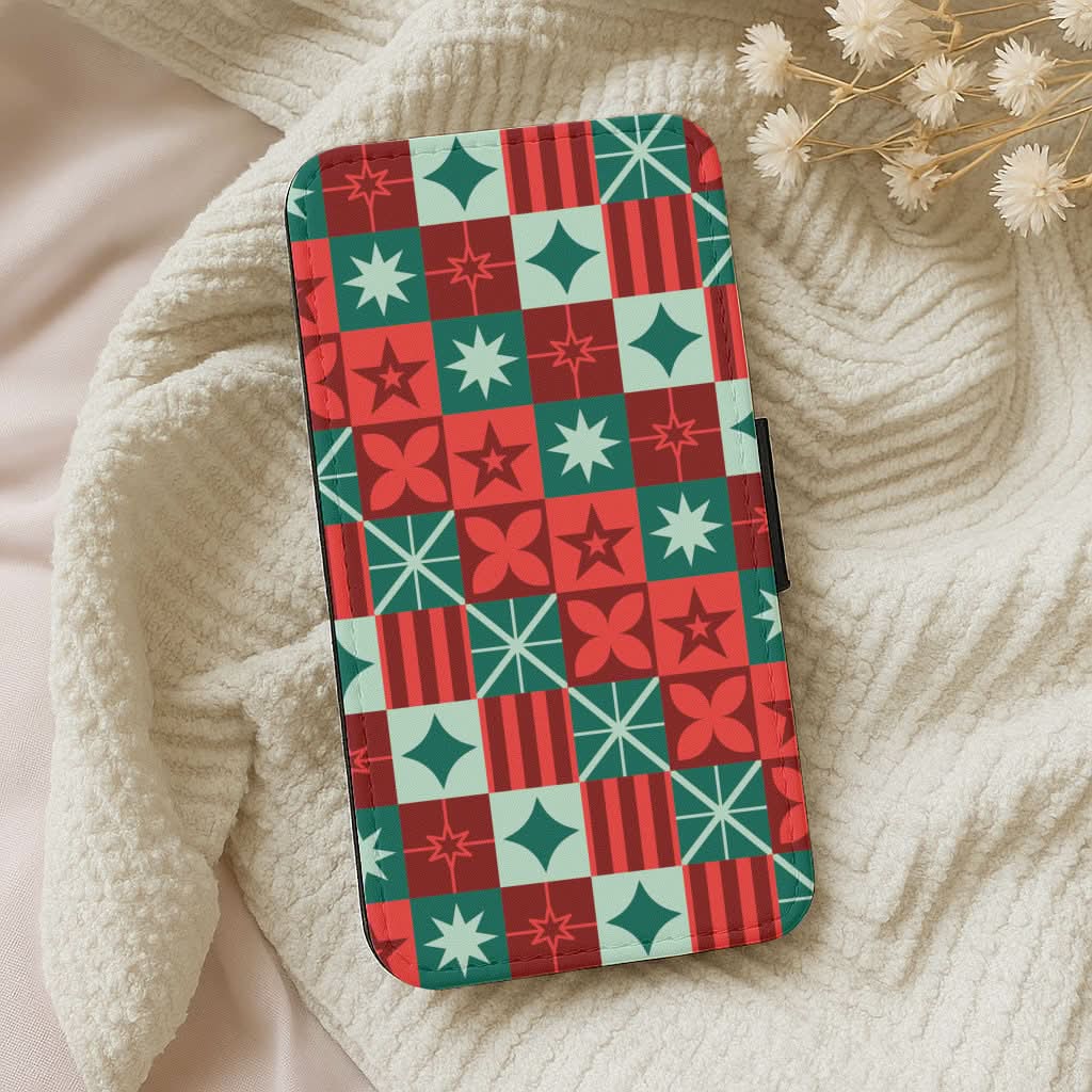 Geometric Square Christmas Pattern Leather Phone Case