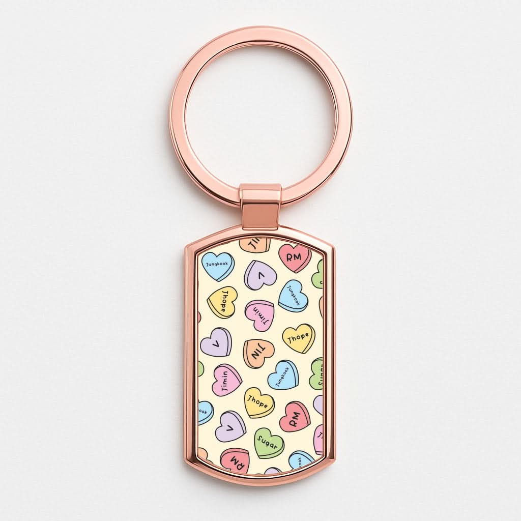 K-Pop Band Members Love Hearts Pattern Rose Gold Keyring