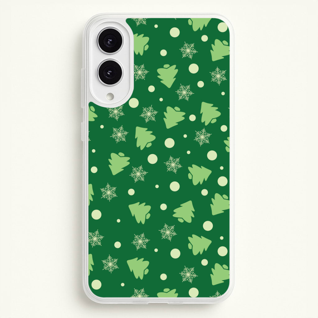 Cartoon Christmas Trees And Snowflakes Pattern Galaxy S25 Edge Case