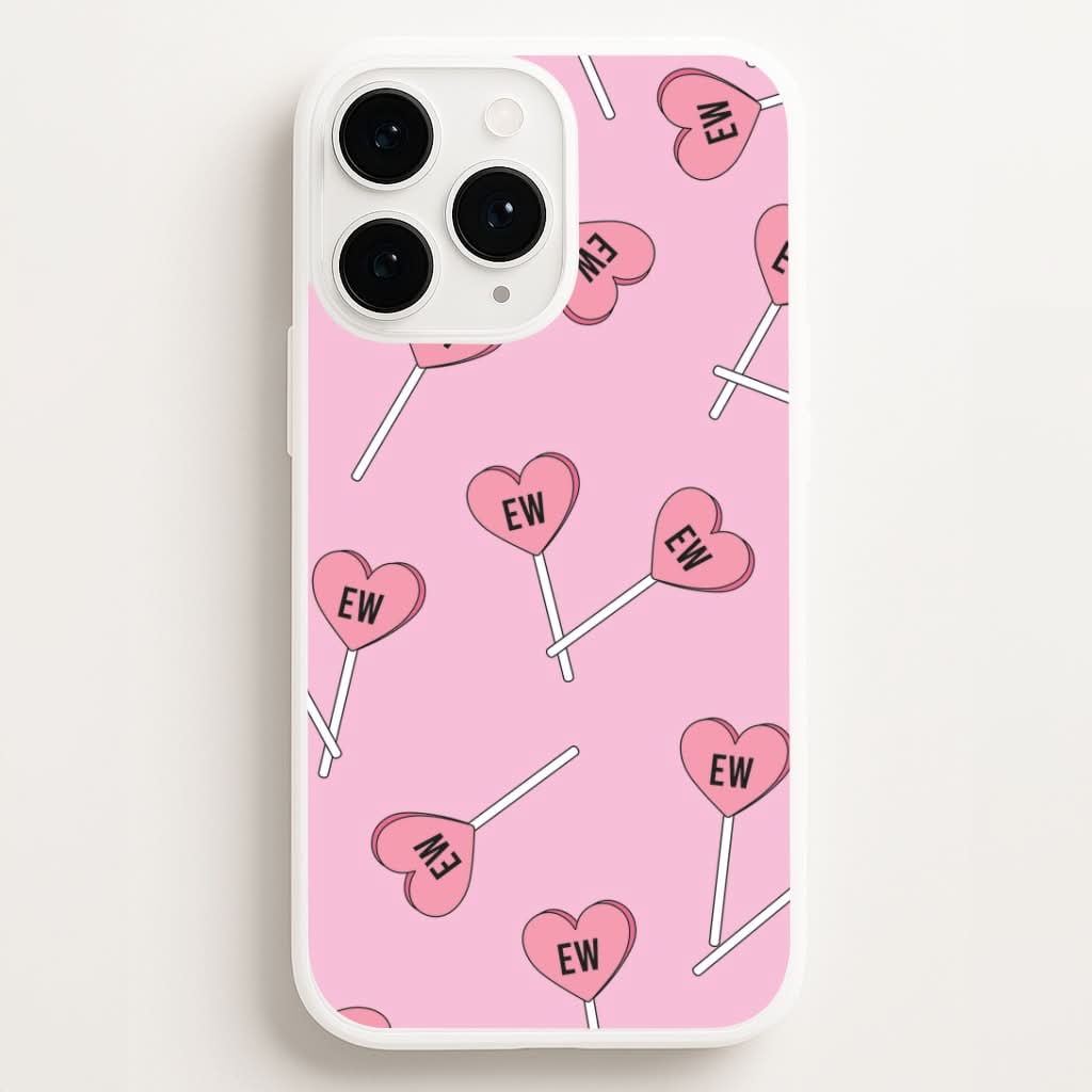 Ew Love Heart Lolipops Pattern Phone Case for Apple iPhone, Samsung Galaxy, Huawei and Google Pixel