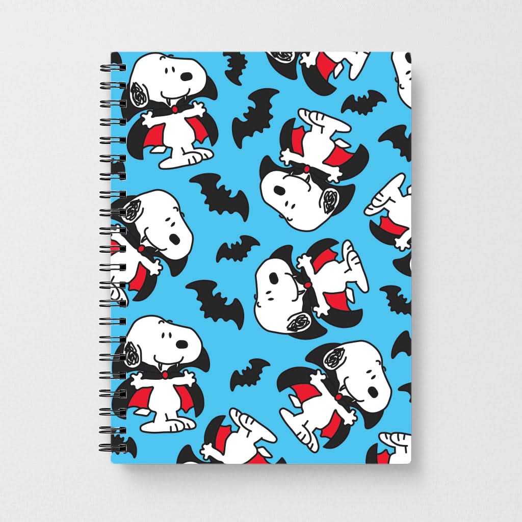 Cartoon Beagle Vampire And Bats Pattern Notebook