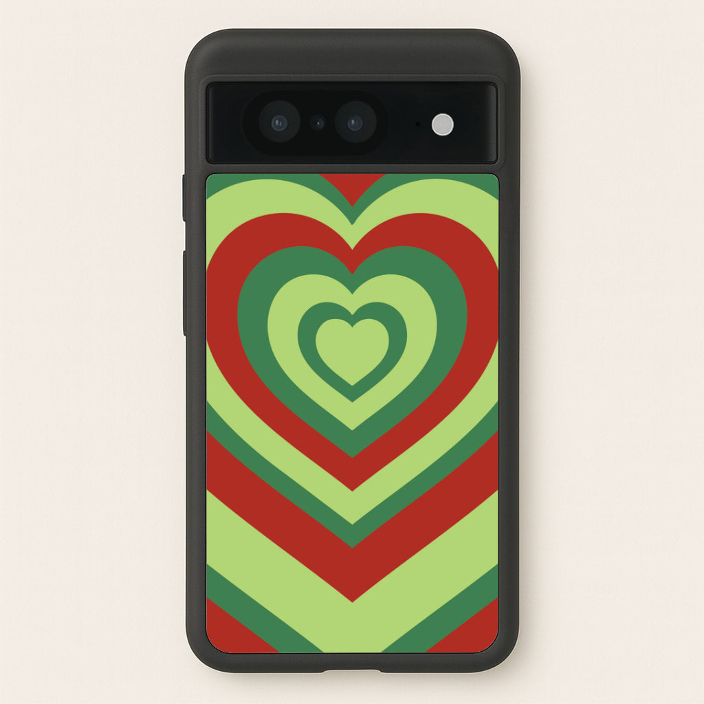 Red And Green Trippy Heart Christmas Pattern Google Pixel 8 Case