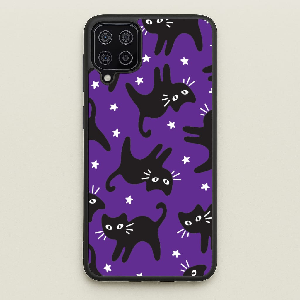 Cartoon Black Cats And Stars Pattern Galaxy A12 Case