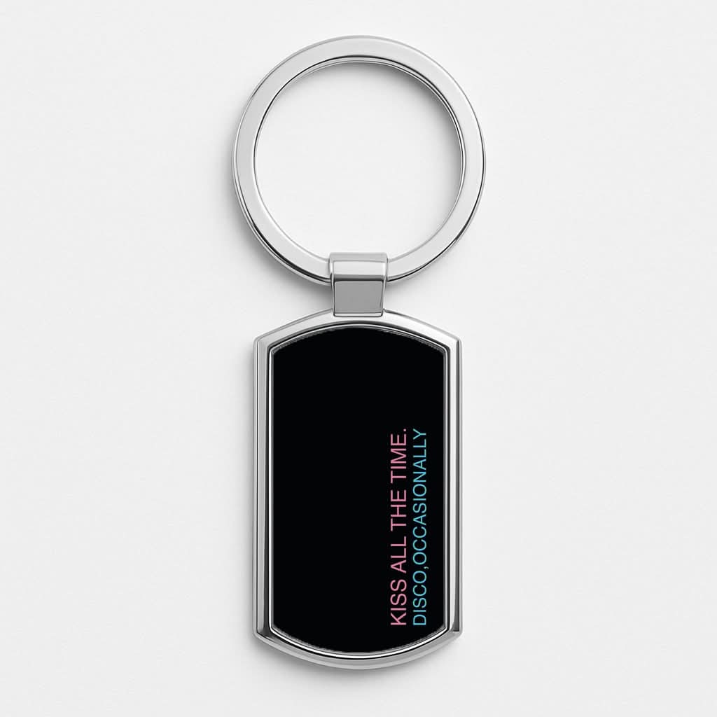 Disco Occasionally Text Silver Metal Keyring