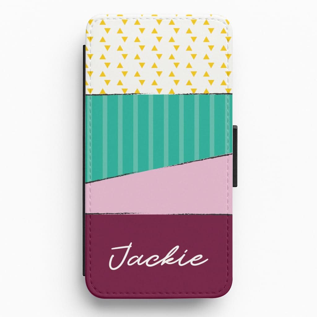 Geometric Patterns Personalised Name Flip / Wallet Phone Case