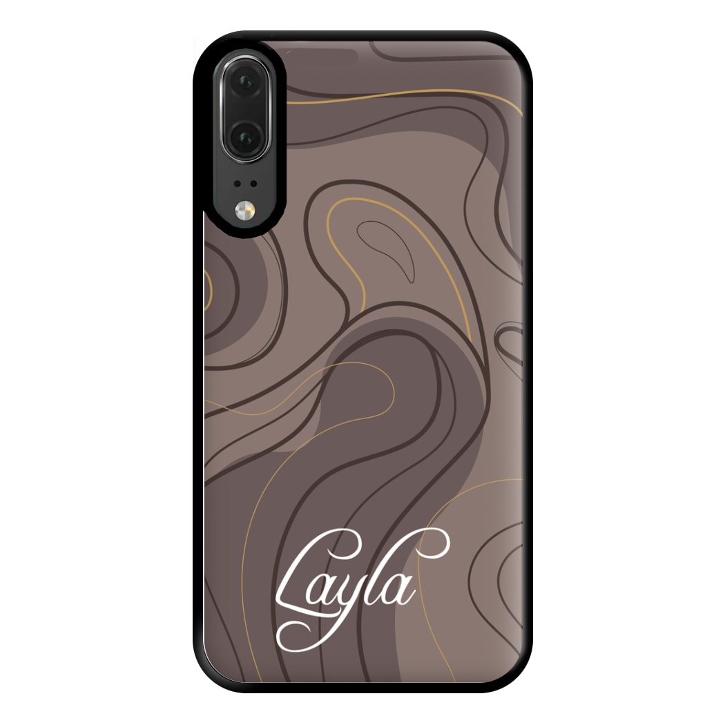 Brown Marble Waves Personalised Name Huawei P20 Case