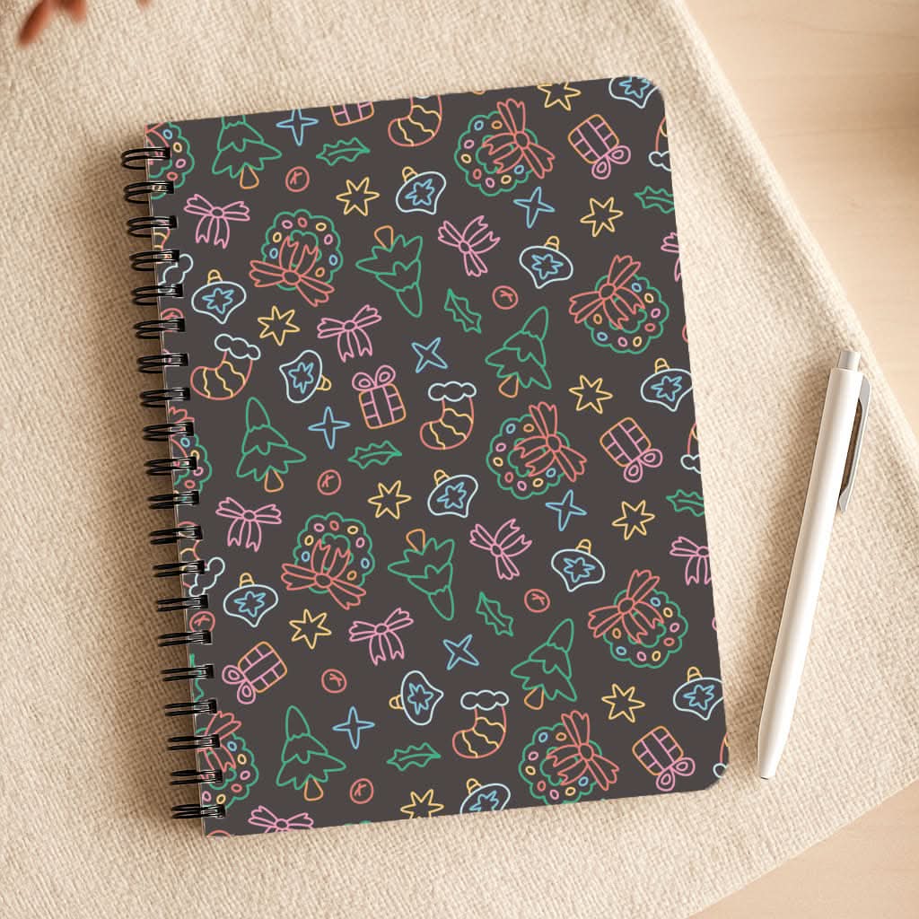 Neon Christmas Icons Pattern I Notepad