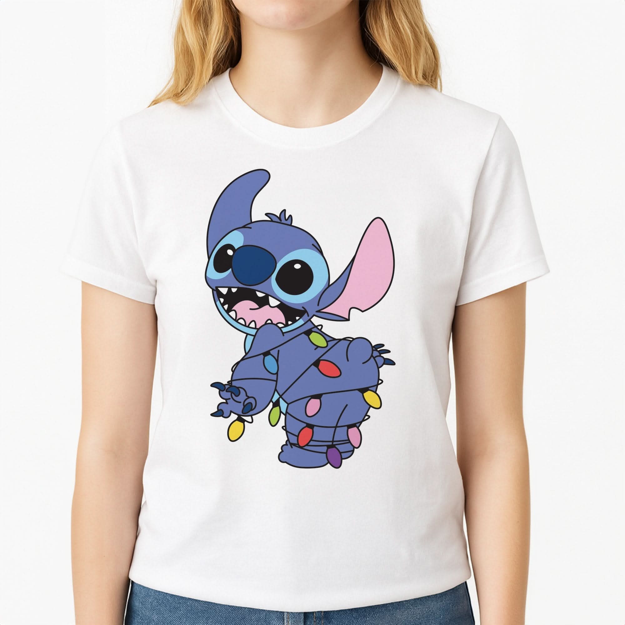 Cute Blue Alien Fairylights Womens T-Shirt