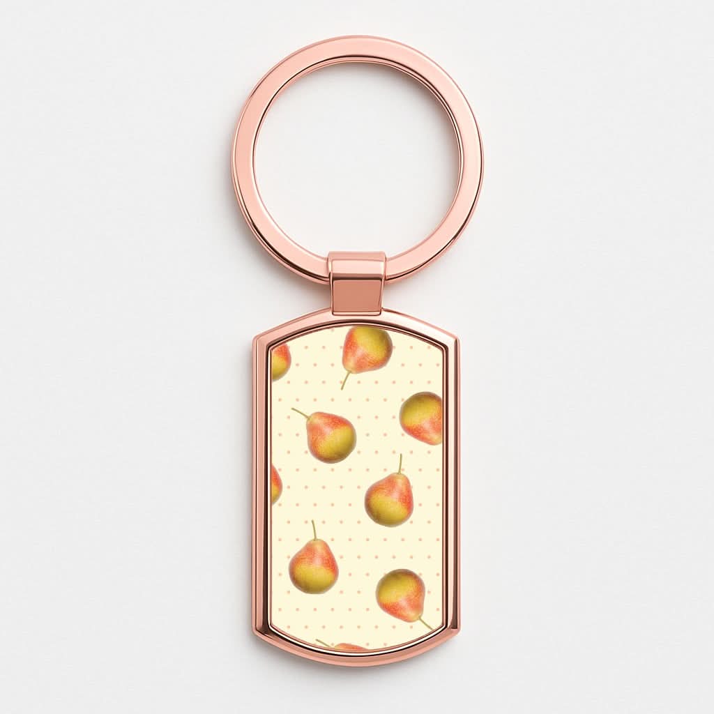 Pears And Polka Dots Pattern Rose Gold Keyring