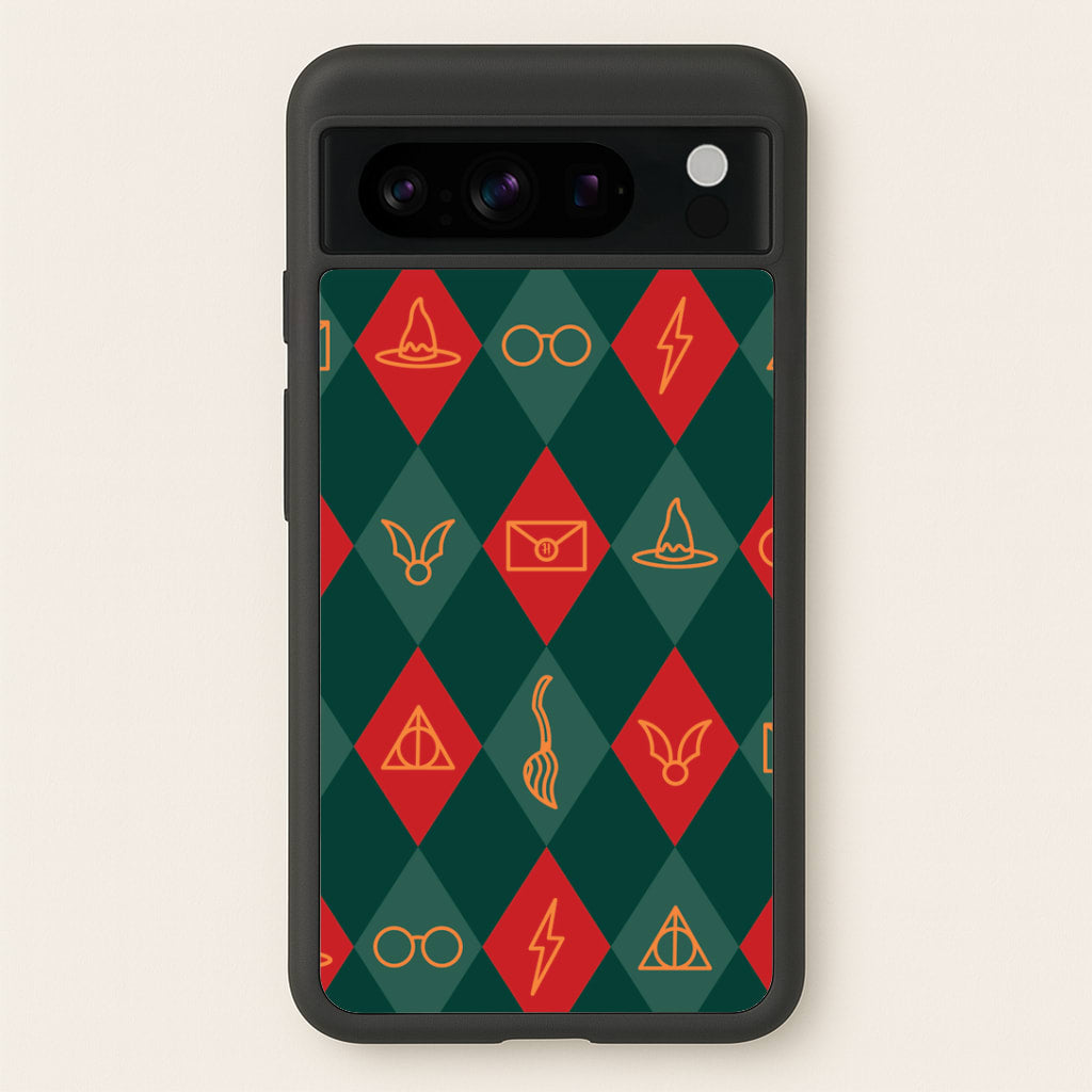Christmas Wizard Icons Argyle Pattern Google Pixel 8 Pro Case